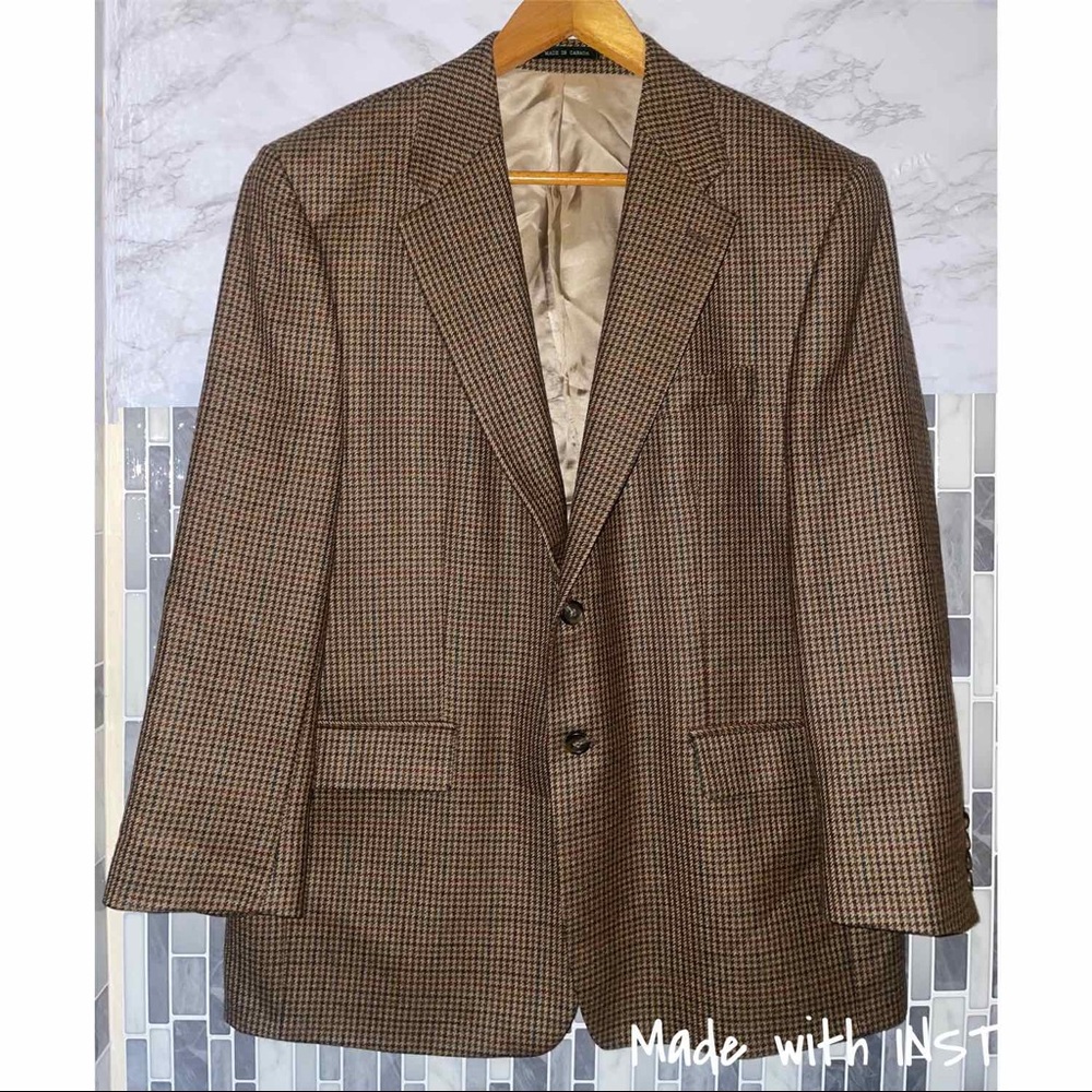 Lauren Ralph Lauren Houndstooth Mens Blazer Sport Coat Lambs Wool Size 46R
